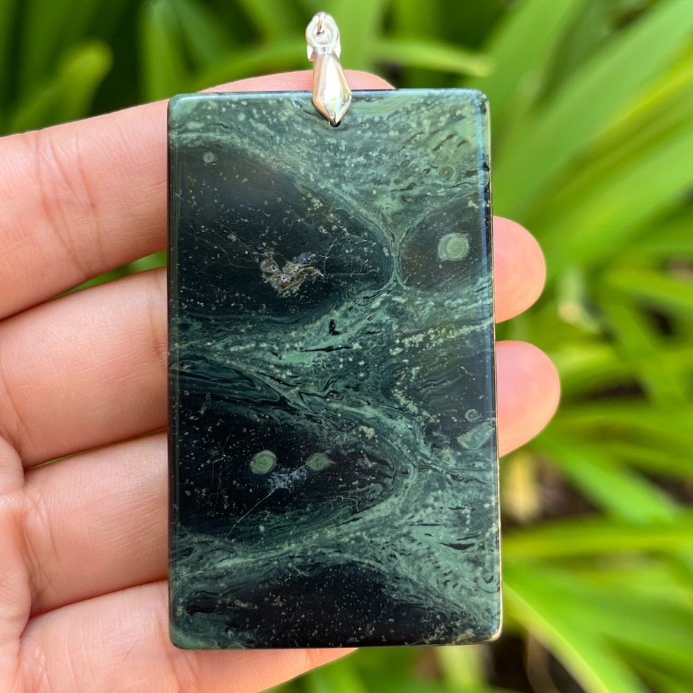 Sterling silver 925 stamped large rectangular Kambaba jasper pendant 1414